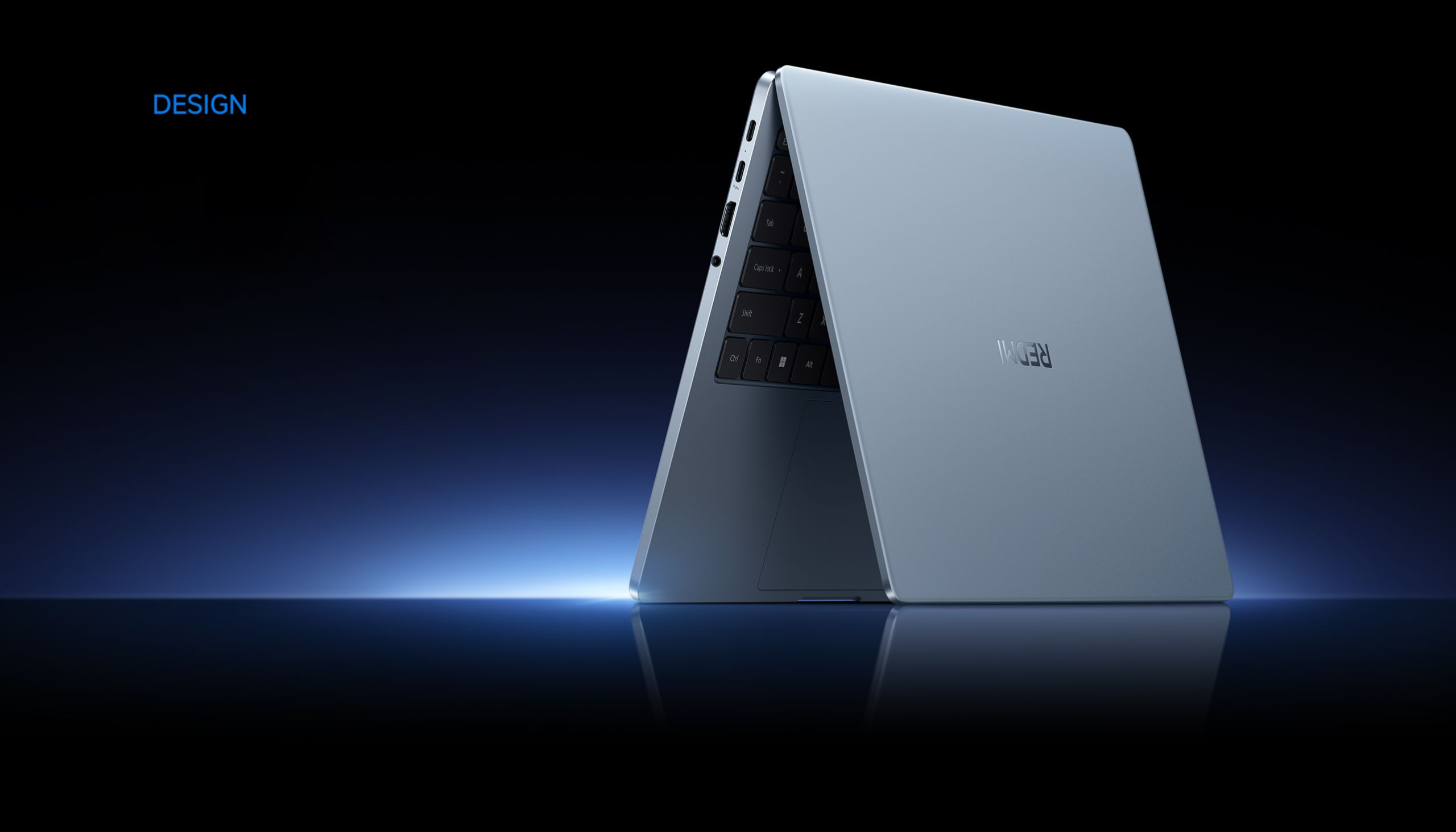 Designsectie: aluminium die-cast chassis van de Xiaomi Redmibook 14 Pro 2026 in Hemelsblauw
