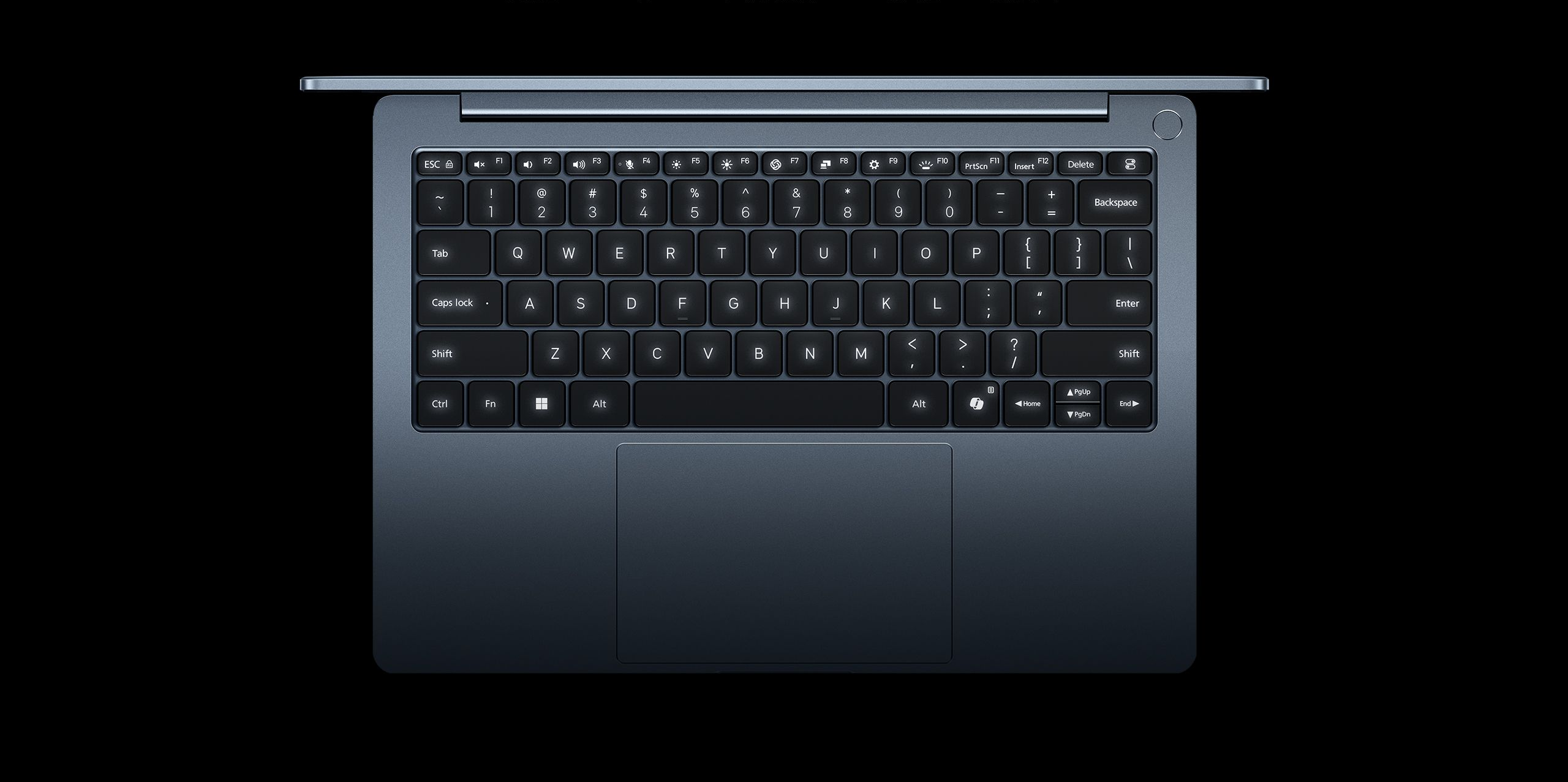 Close-up van het volledige toetsenbord van de Xiaomi Redmibook 14 Pro 2026 met 3 niveaus verlichting