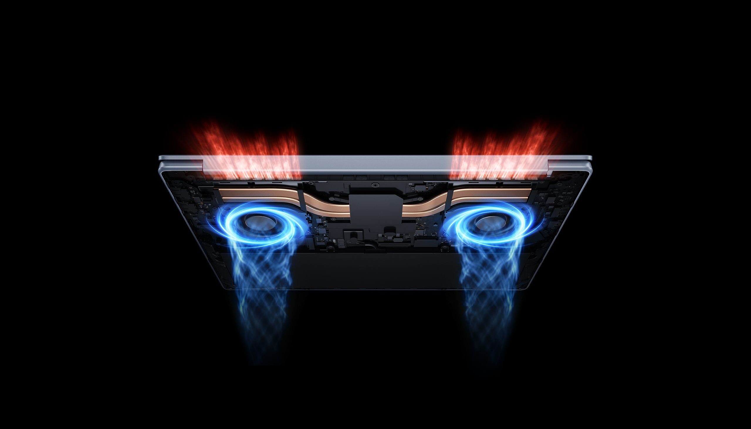 Dubbel-ventilator en dubbele heat-pipe koelsysteem van de Xiaomi Redmibook 14 Pro 2026